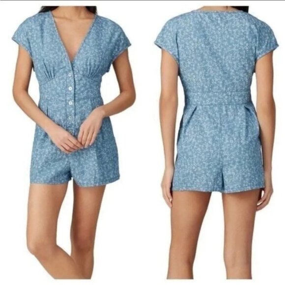MINKPINK Jaye Chambray Blue Romper Size XS - Picture 5 of 5